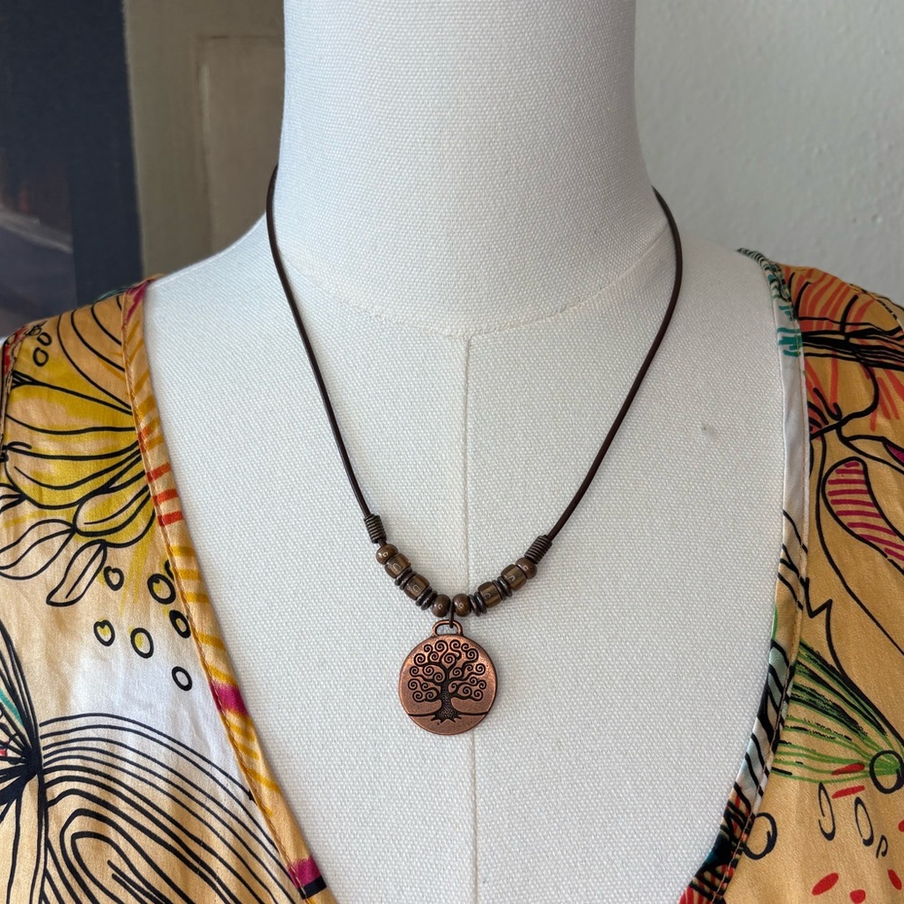Copper Tree of Life Pendant Beaded Necklace